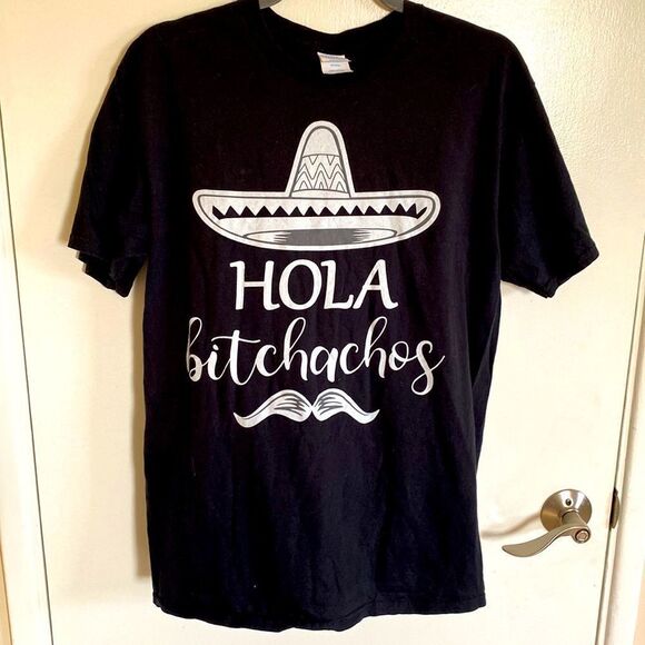HOLA B- black t-shirt with sombrero- mens size medium - Picture 1 of 5